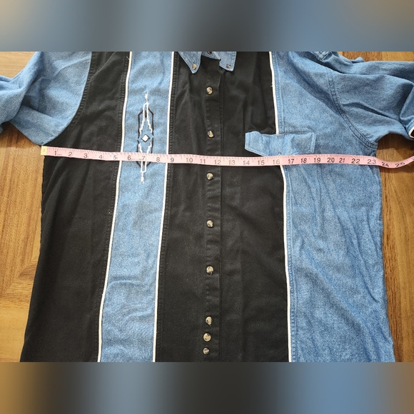 Express Riders Western Aztec Rodeo Tribal Black Blue Button Down Sz Large - Picture 4 of 13
